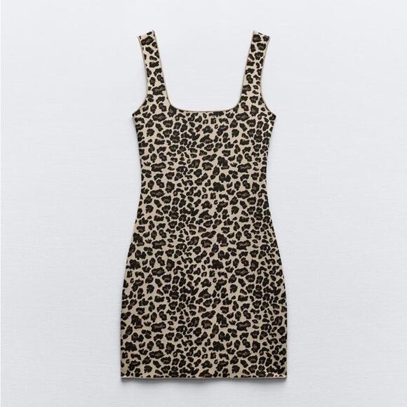 ZARA ANIMAL PRINT STRETCH KNIT DRESS - Picture 4 of 5